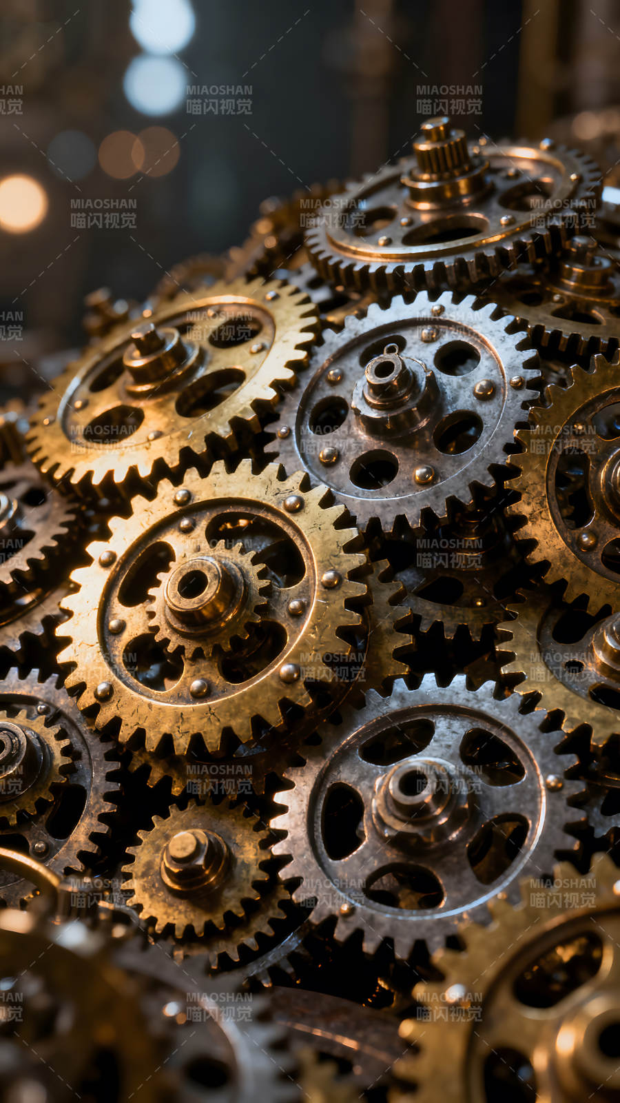齿轮堆叠金属机械特写-图片