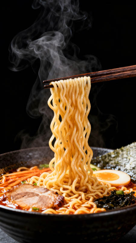 熱氣騰騰的拉面美食誘人-圖片