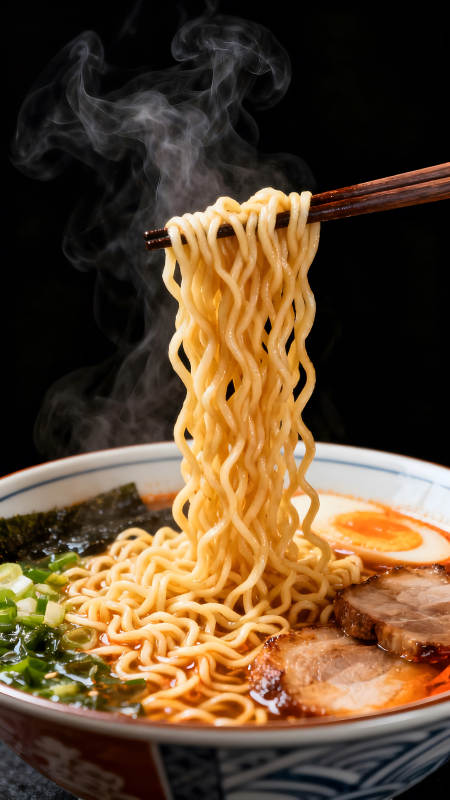 熱氣騰騰的拉面特寫-圖片