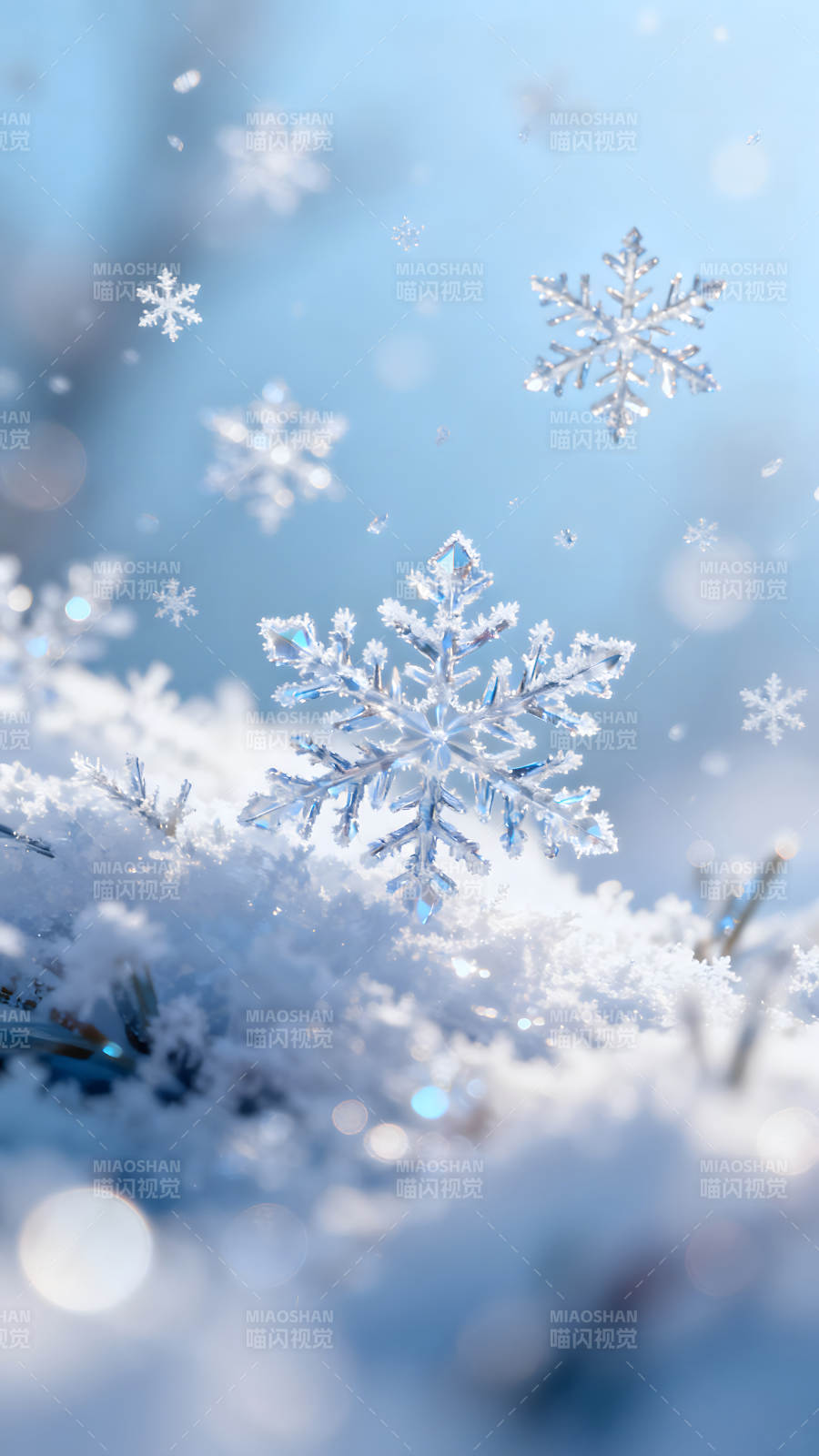 雪花飄落冰雪世界-圖片