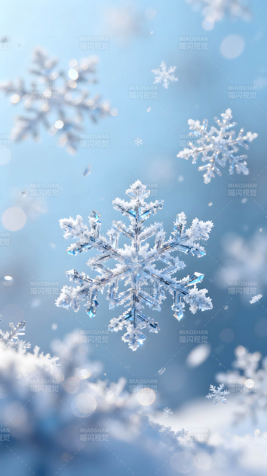 雪花飛舞冰晶閃耀唯美冬日夢幻景象圖片