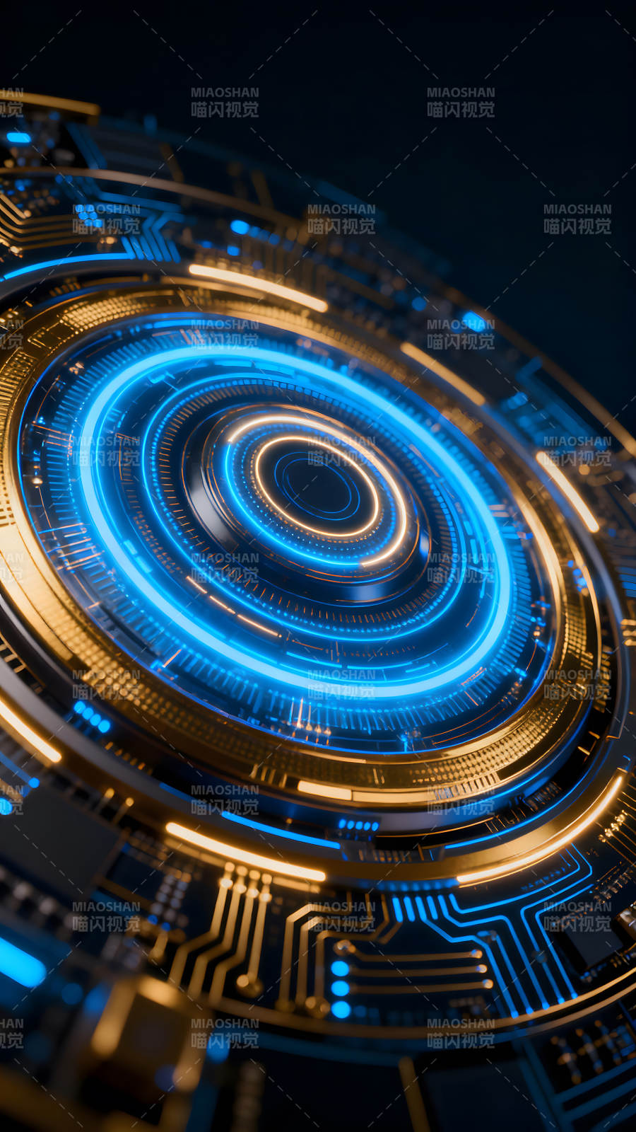 未來科技感電路藍色圓形光效視覺效果-圖片