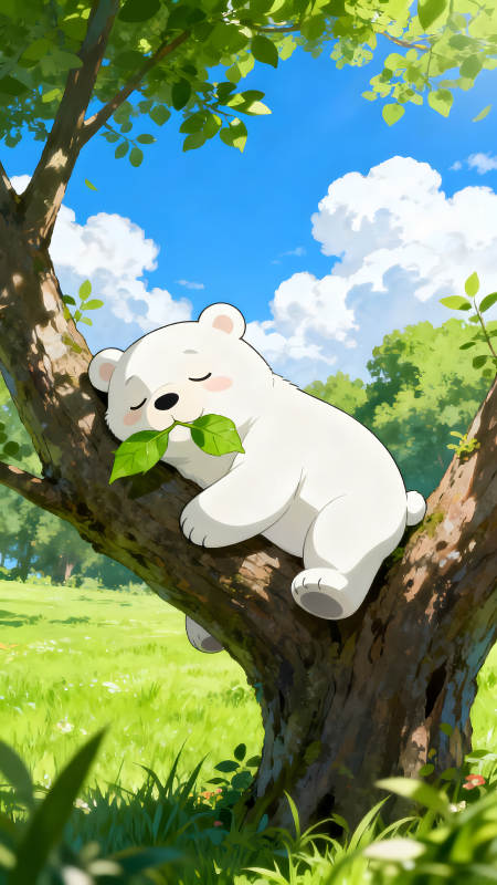 树上睡觉的可爱小熊-图片