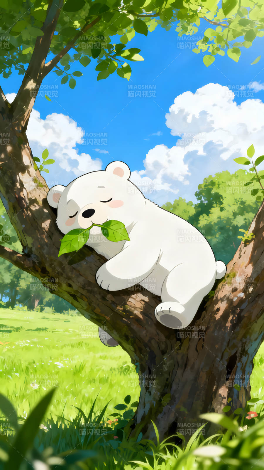 树上睡觉的可爱小熊-图片
