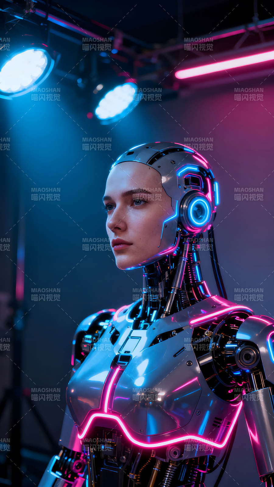 機器人女性的未來主義肖像-圖片