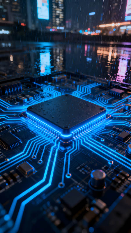 電路板與城市夜景的合成-圖片