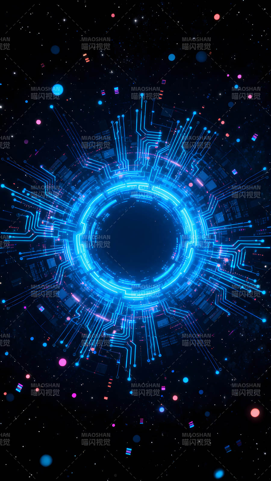 數字世界中心呈現電路結構-圖片