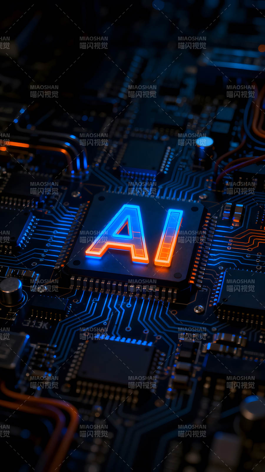 AI科技電路板發光效果展示-圖片