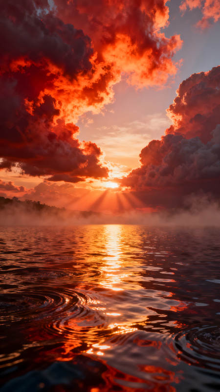 落日熔金波光瀲滟霞光萬丈-圖片