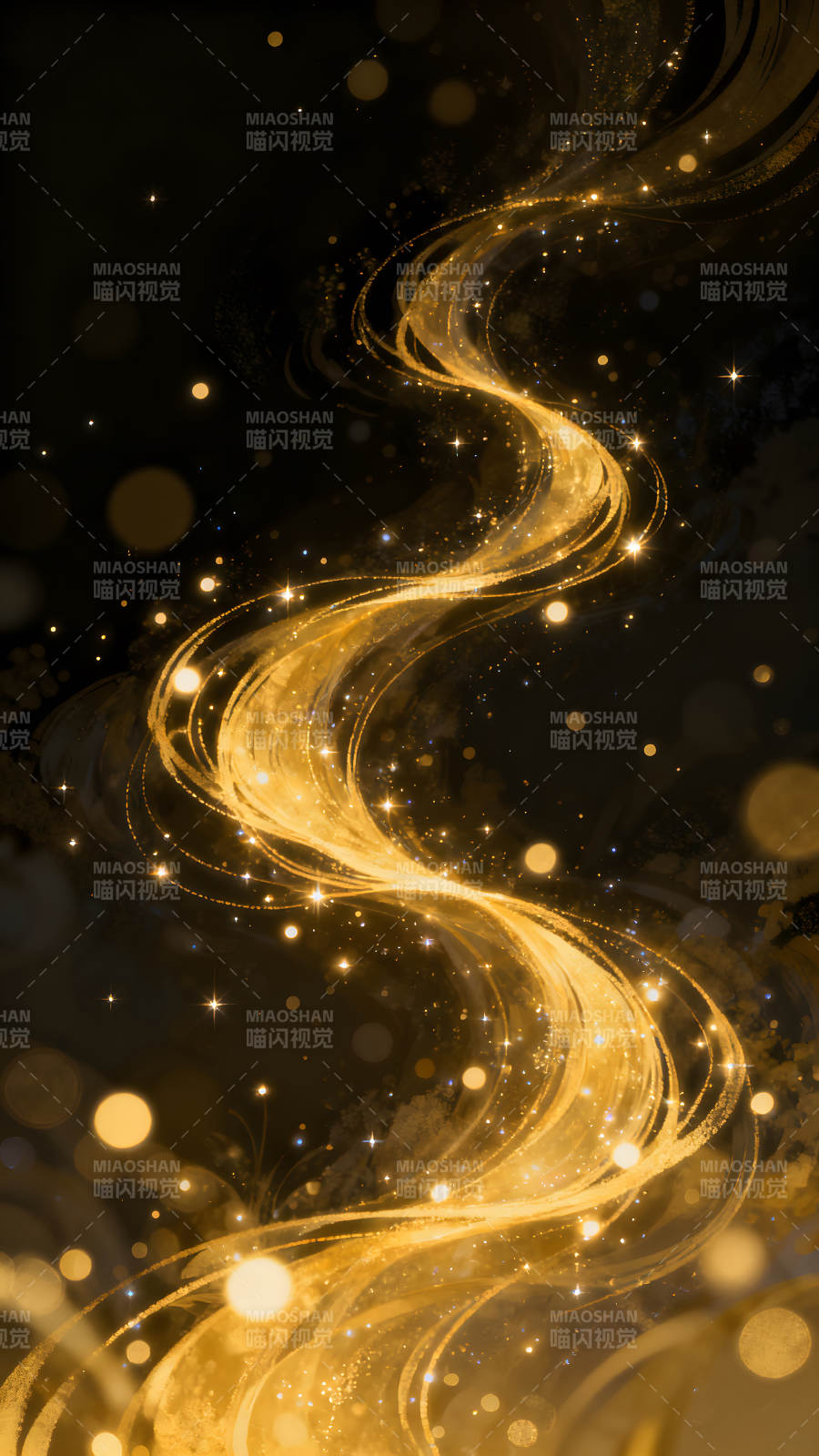 金色光芒纏繞夜空星光閃耀流淌-圖片