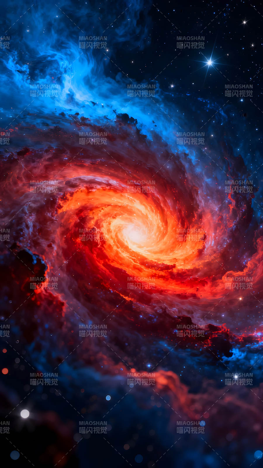 壯麗的宇宙星系漩渦紅藍交織的星云-圖片