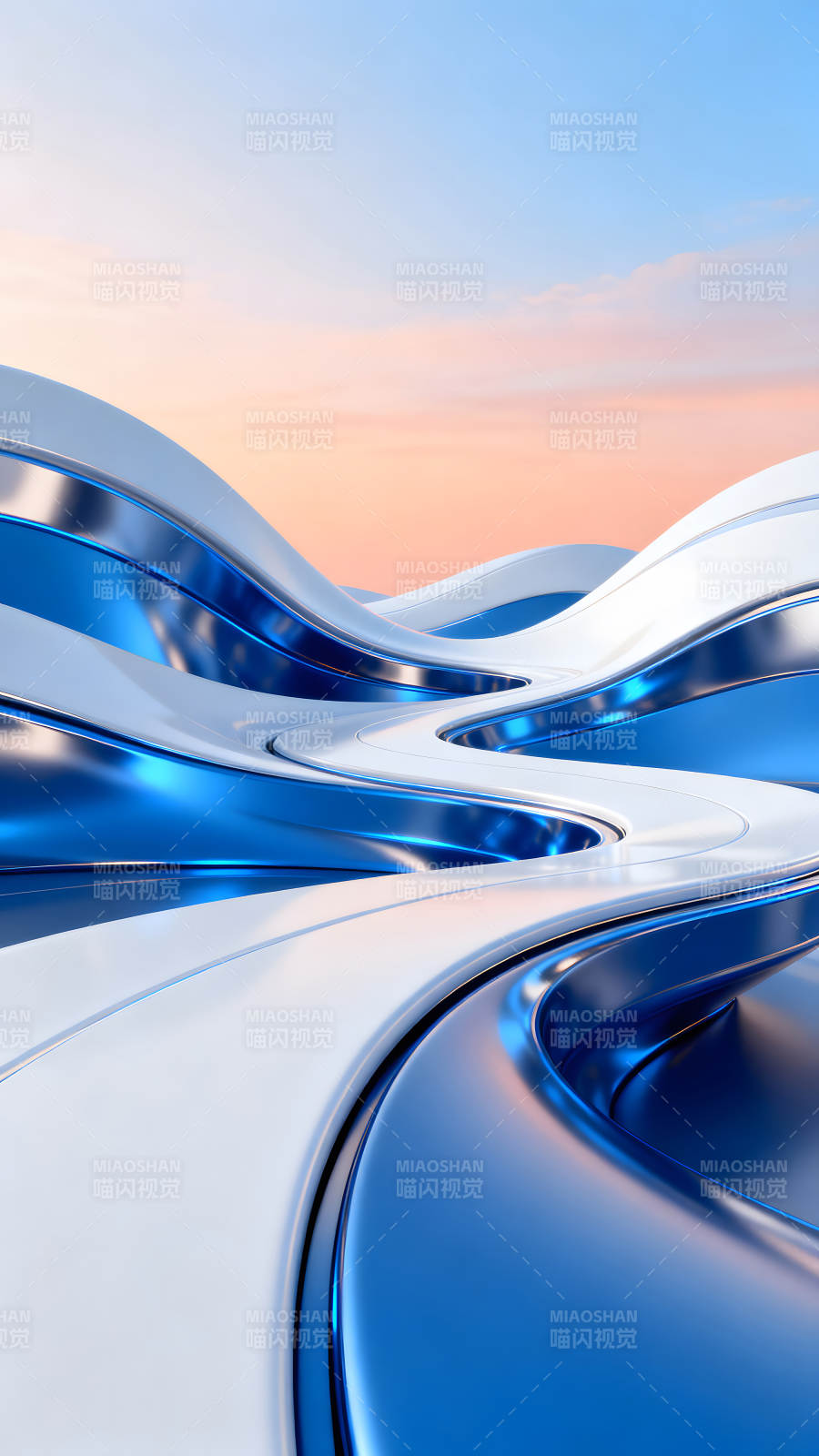 抽象未來主義風景藍白曲線交織-圖片