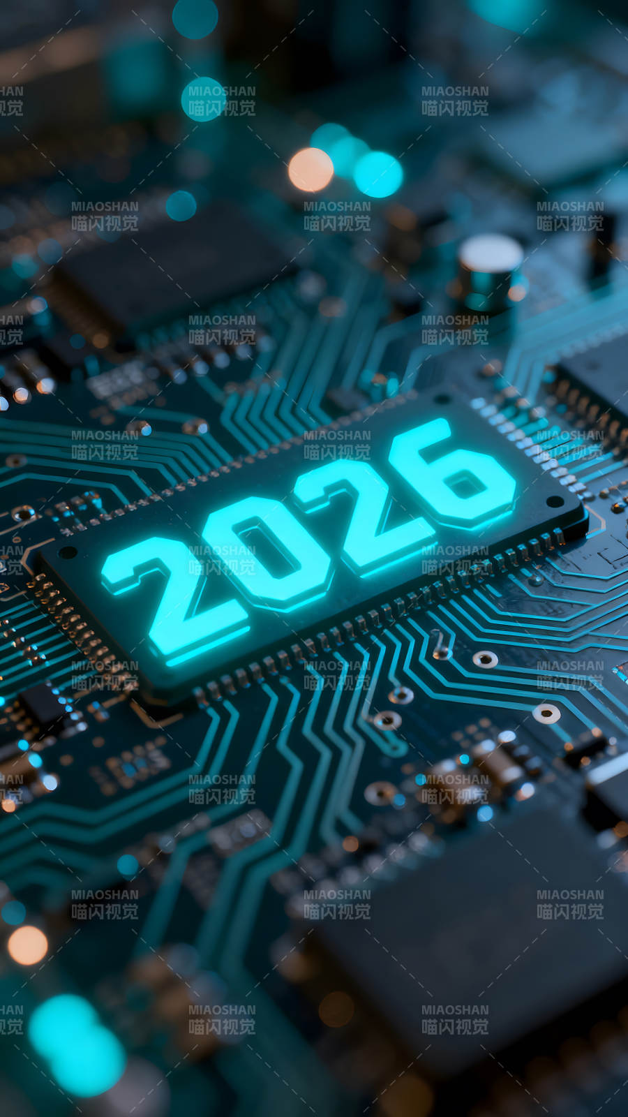 電路板上的2026年發光字-圖片