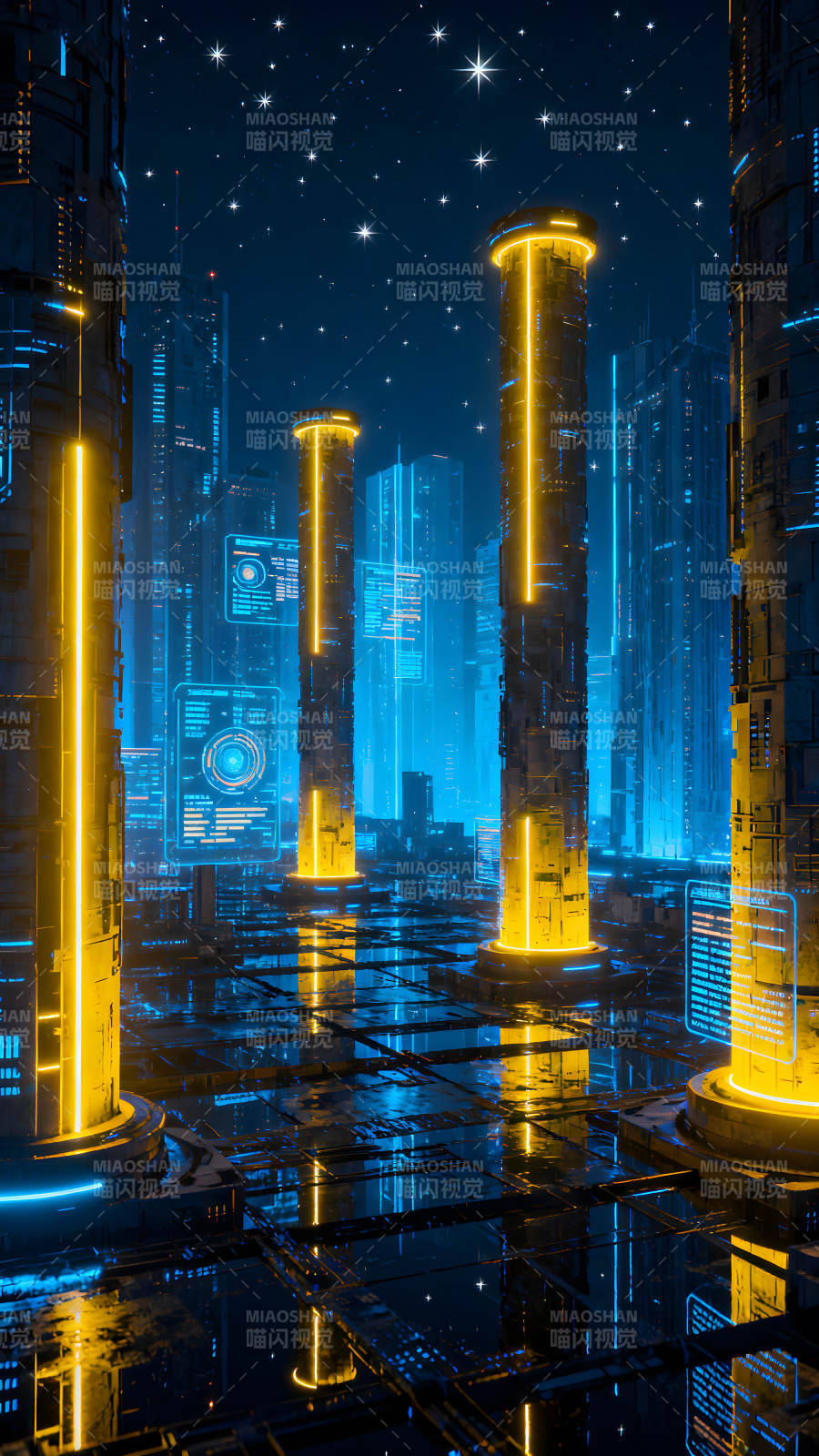 賽博朋克未來都市夜景-圖片