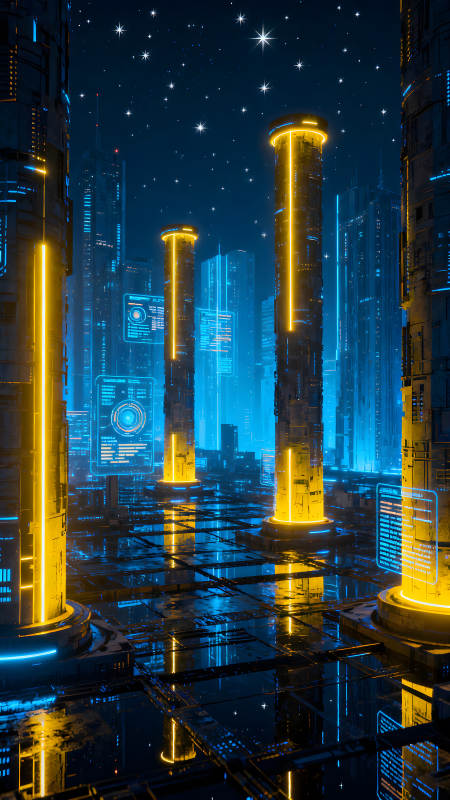 賽博朋克未來都市夜景-圖片