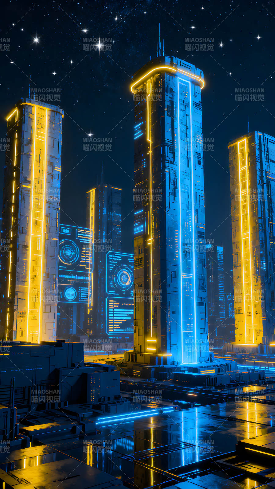 賽博朋克城市夜景霓虹燈光-圖片