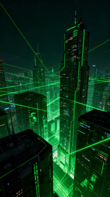 未來都市夜景綠色科技光線-圖片