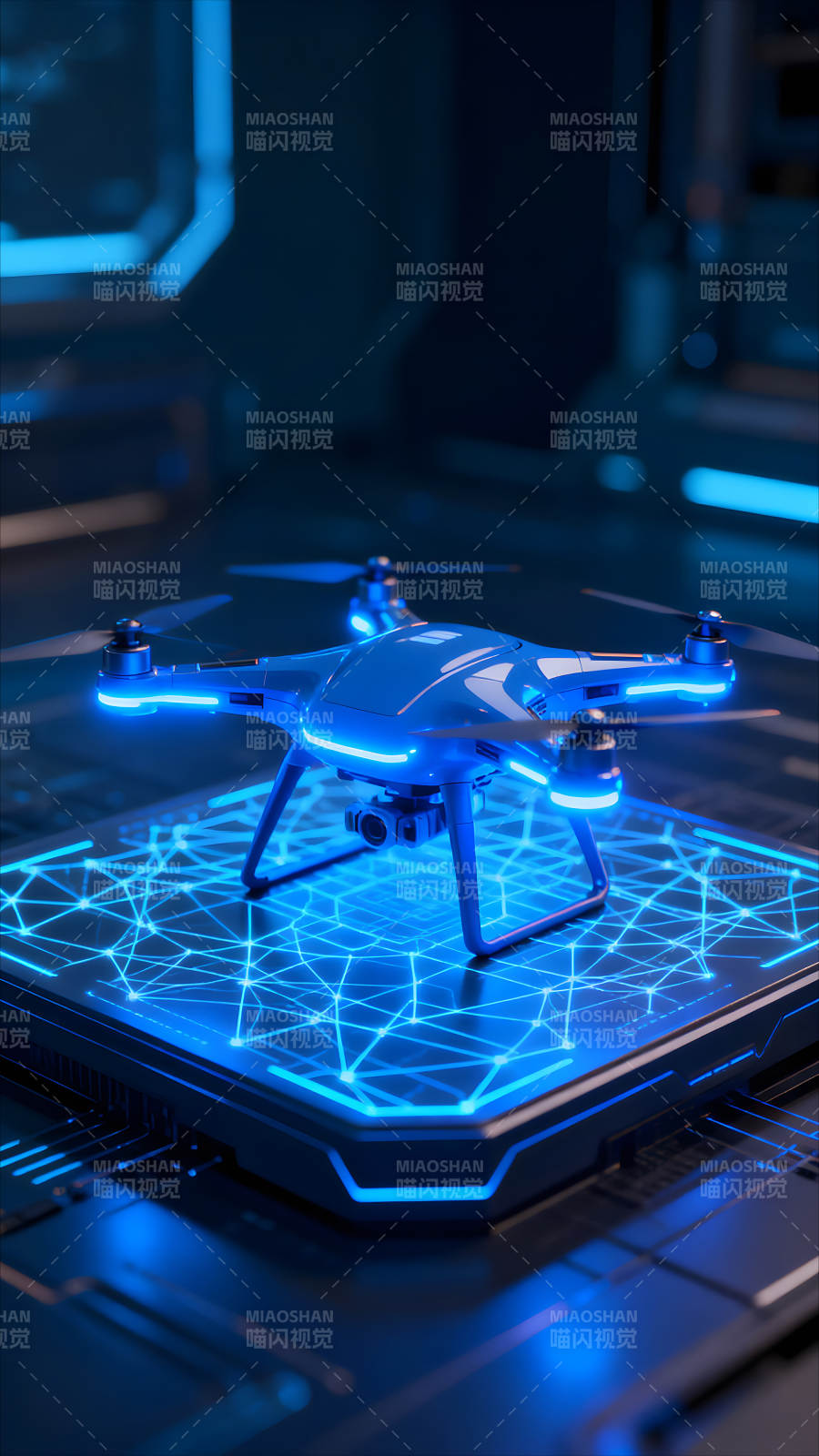 未來科技感藍色無人機概念圖-圖片