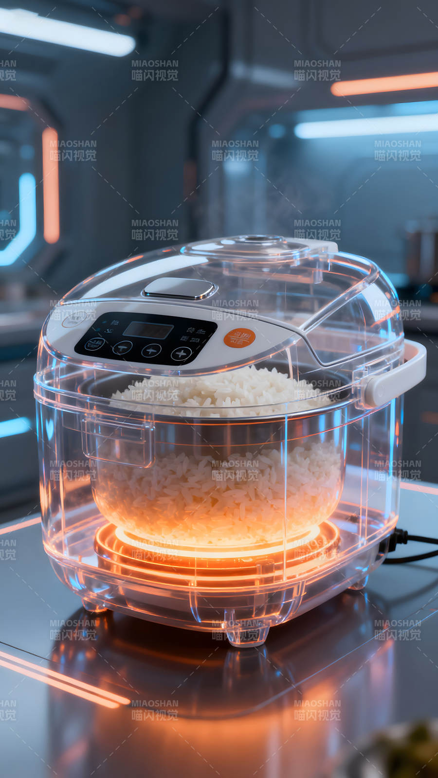 透明電飯煲煮飯場景-圖片