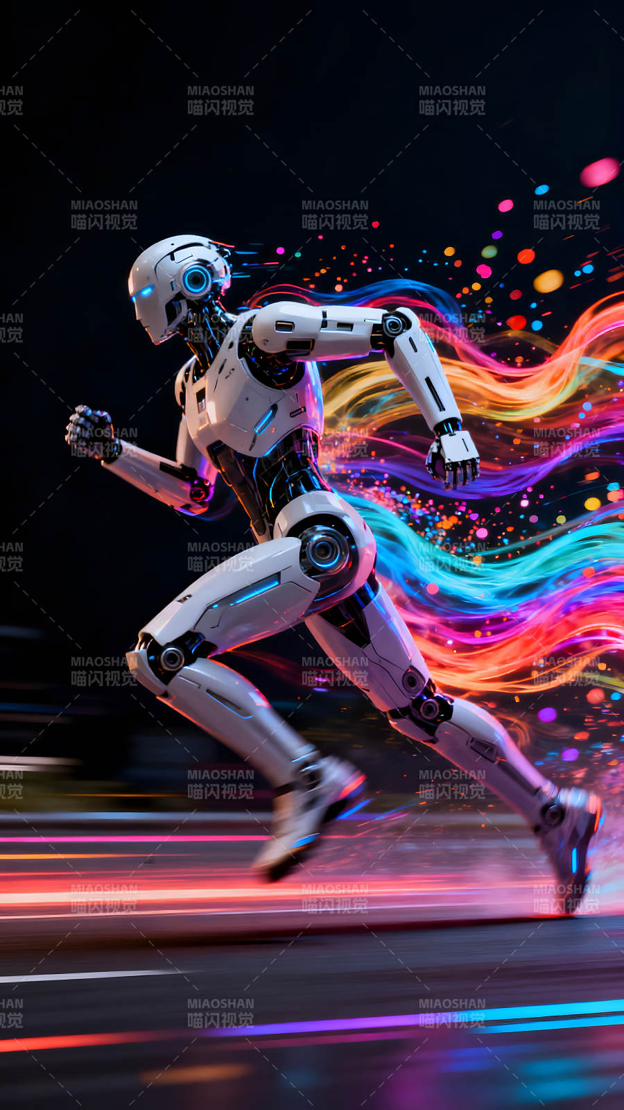 機器人奔跑產生炫彩光效-圖片