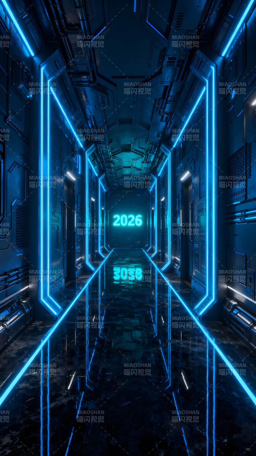 未來科技感十足的走廊景象-圖片
