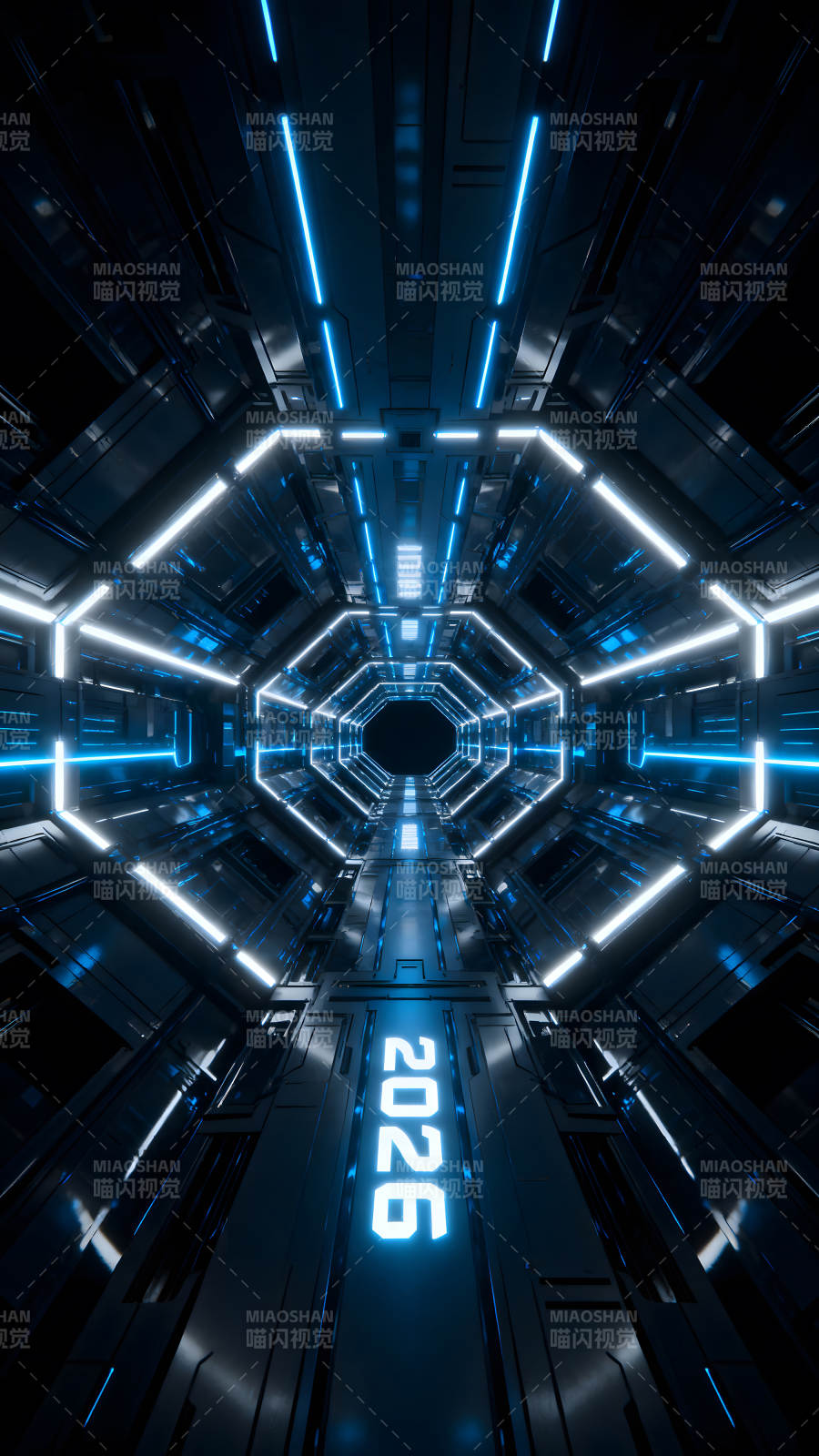 未來科技隧道藍色光線-圖片