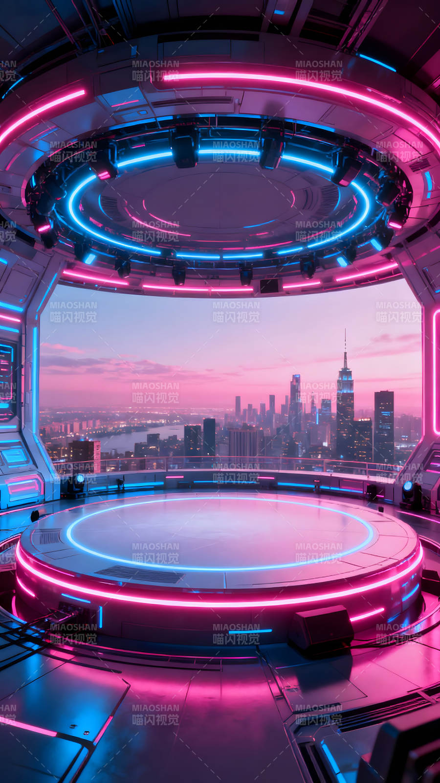 未來城市舞臺霓虹燈光-圖片