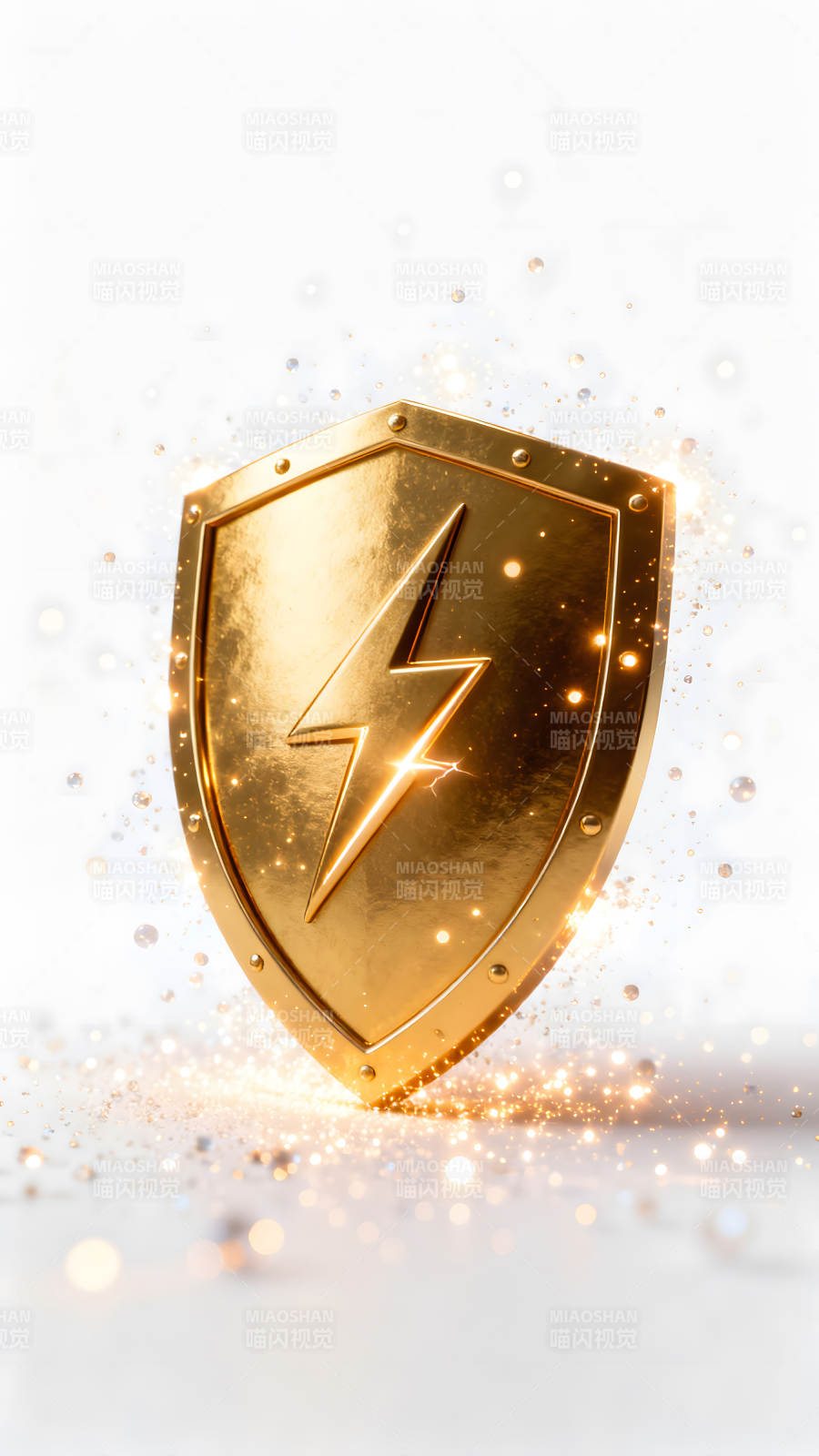 金色盾牌雷電標志閃耀特效-圖片