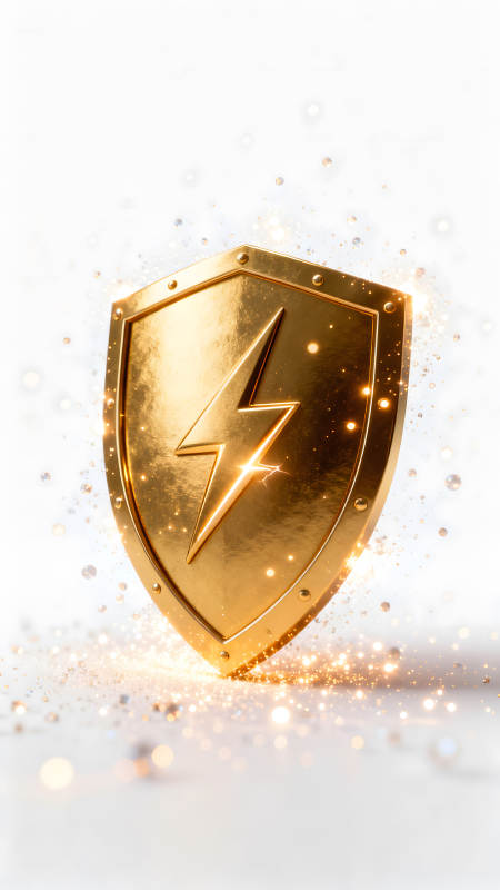 金色盾牌雷電標(biāo)志閃耀特效-圖片