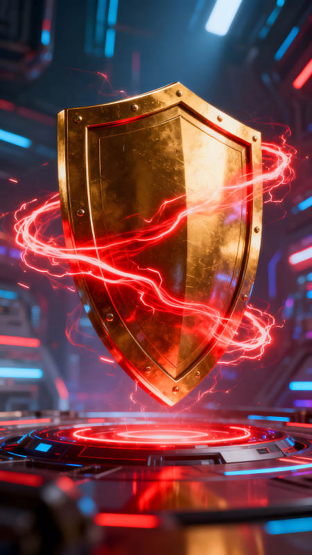 金色盾牌能量環繞科技感十足-圖片