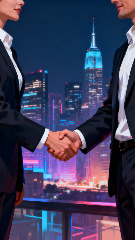 商務合作握手夜景-圖片