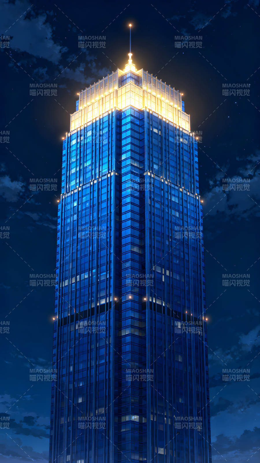 夜晚高楼闪耀灯光-图片