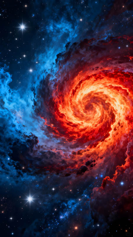 宇宙星云漩渦狀結構呈現紅藍色彩-圖片