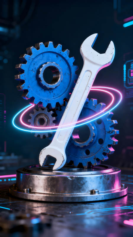 工具與齒輪的科技感組合-圖片