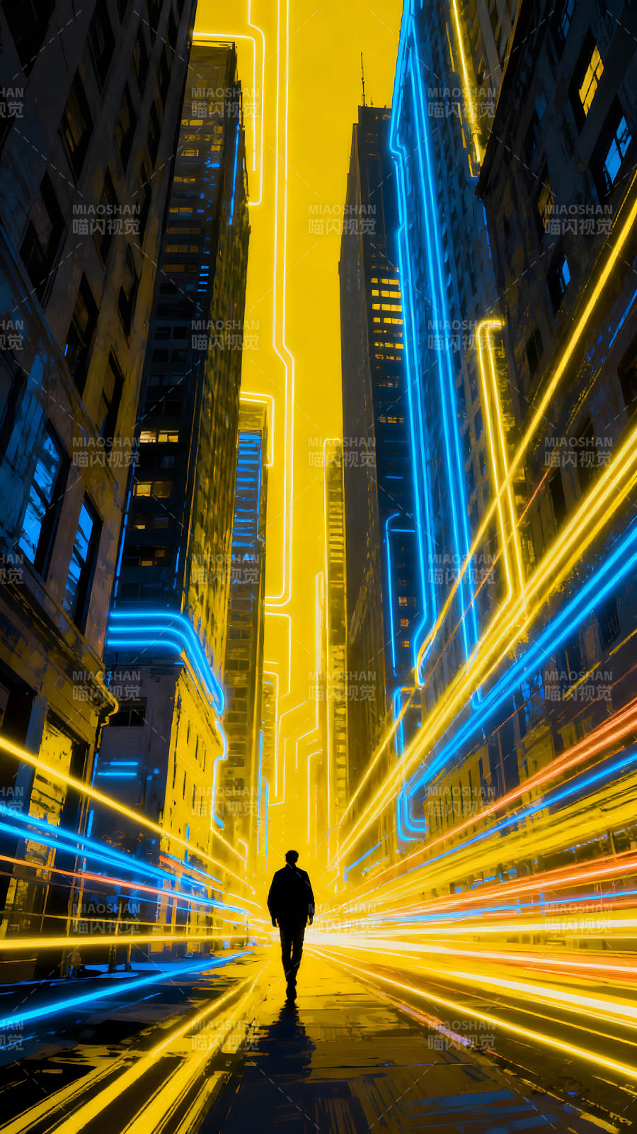 城市夜景賽博朋克風行人-圖片