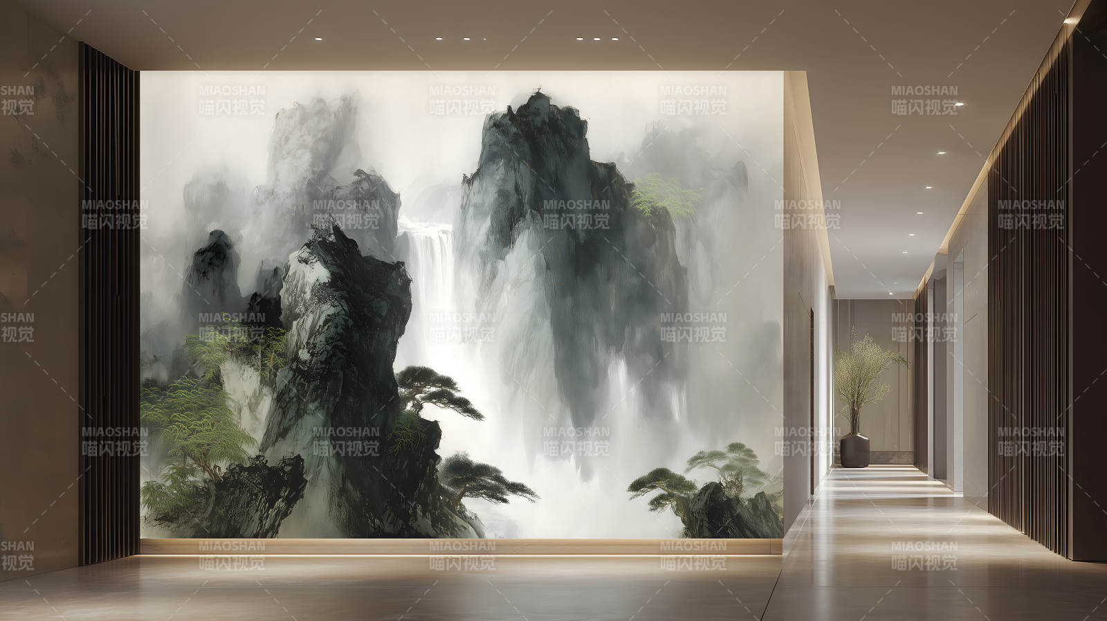 室内墙壁山水画装饰走廊-图片