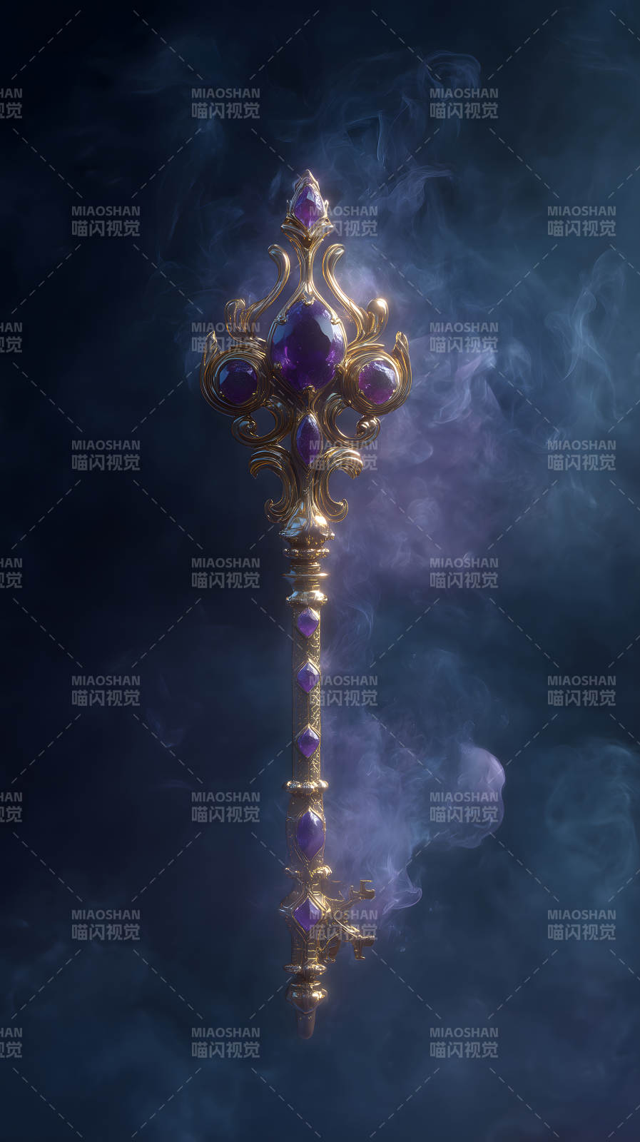 華麗鑰匙紫色寶石煙霧繚繞-圖片