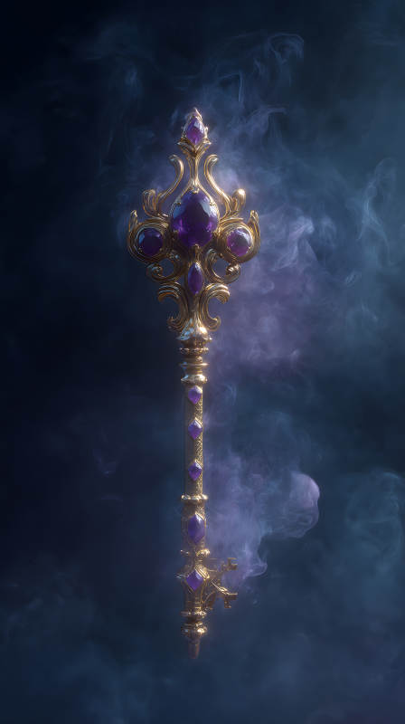 華麗鑰匙紫色寶石煙霧繚繞-圖片