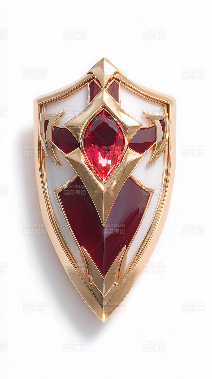 金邊鑲嵌寶石盾牌紅色寶石-圖片