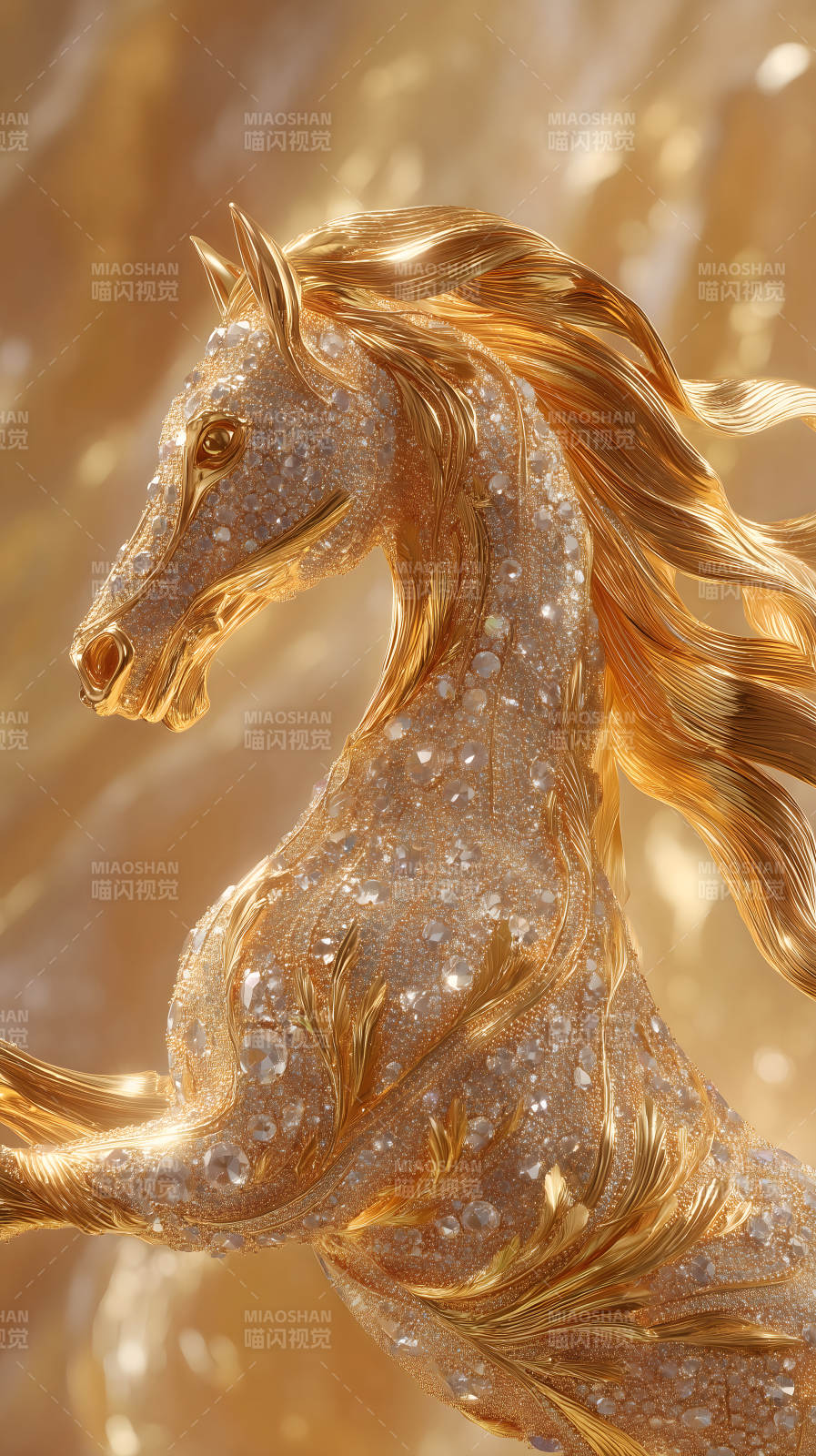 金光閃耀的駿馬雕塑-圖片
