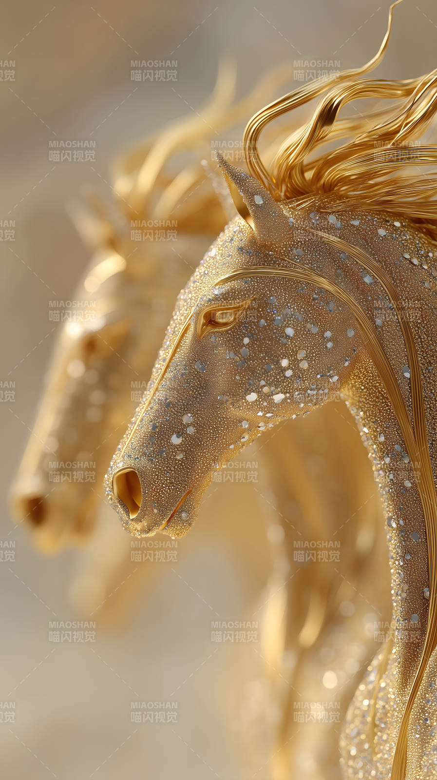 金碧輝煌的馬頭雕塑-圖片