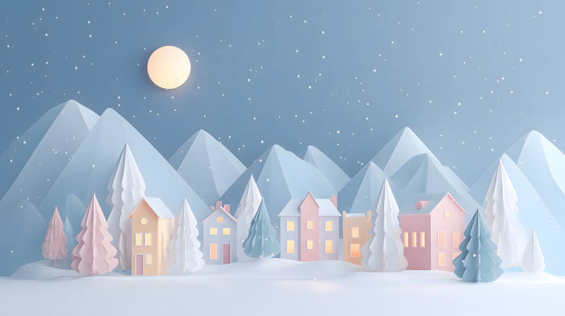 冬日雪山小鎮的童話世界-圖片