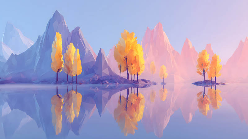 秋日湖景静谧的风景画-图片