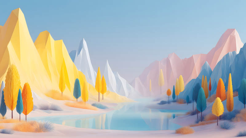 童话般的风景几何山川河流-图片