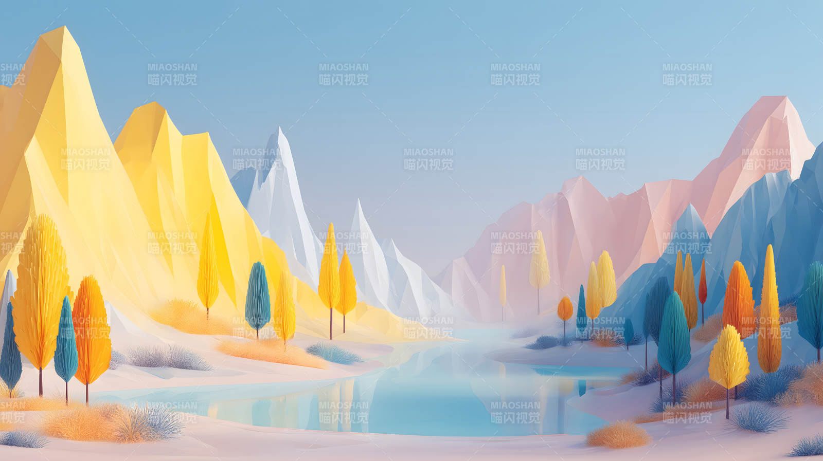 童话般的风景几何山川河流-图片