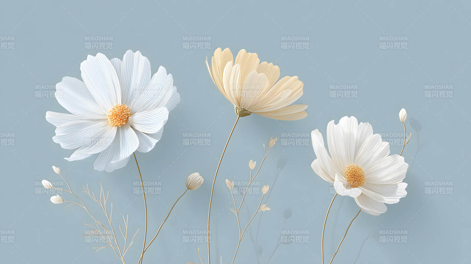 精致花朵蓝背景唯美壁纸-图片