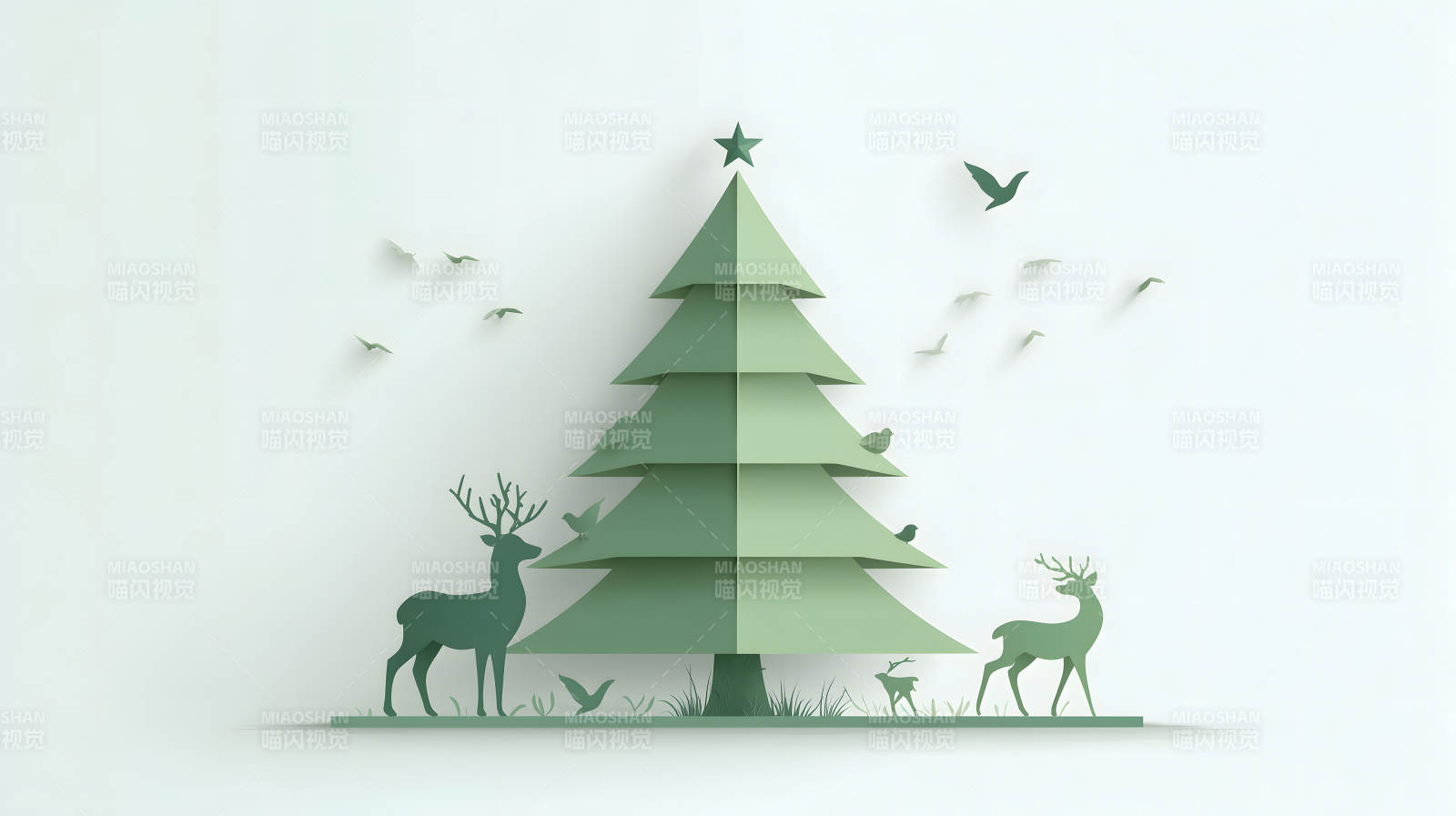 简约圣诞主题设计剪纸风格-图片