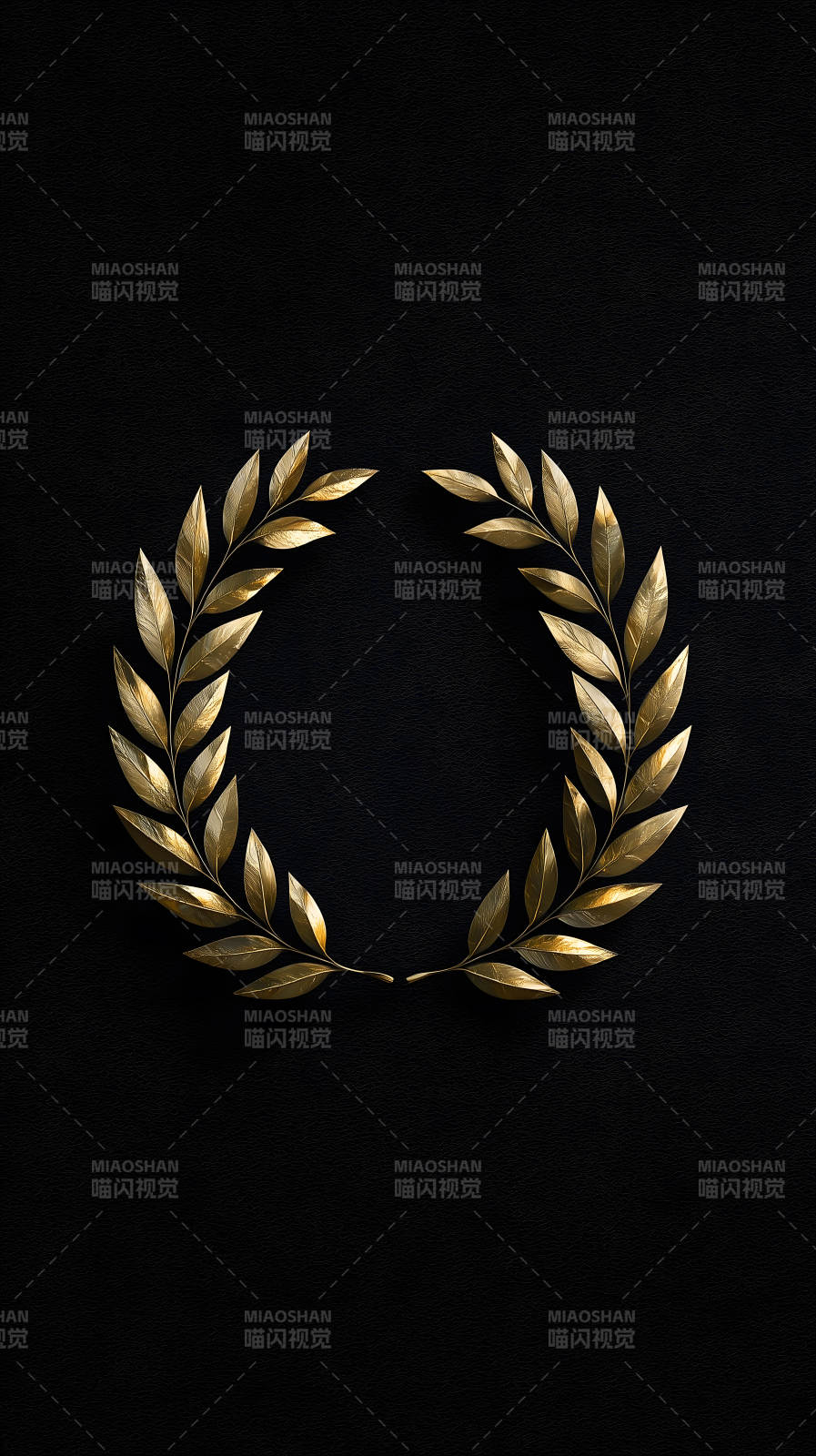 金色橄榄枝环绕黑色背景-图片