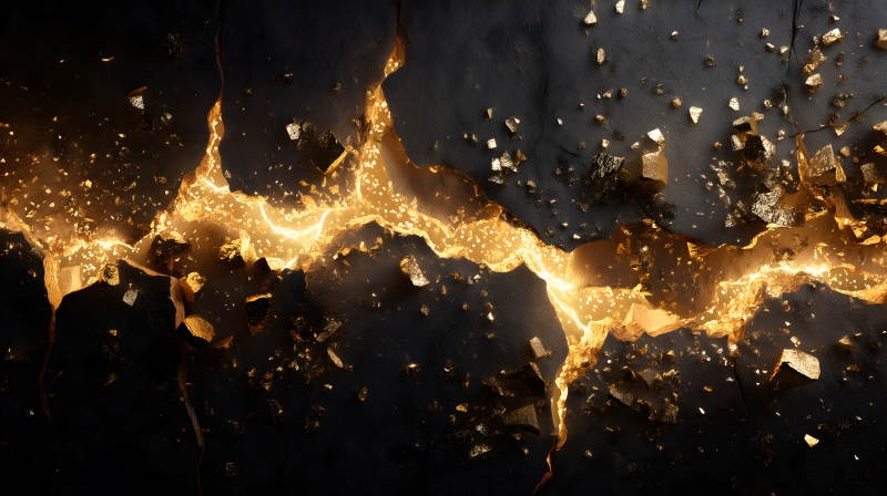 裂縫中閃耀的金光和碎塊-圖片