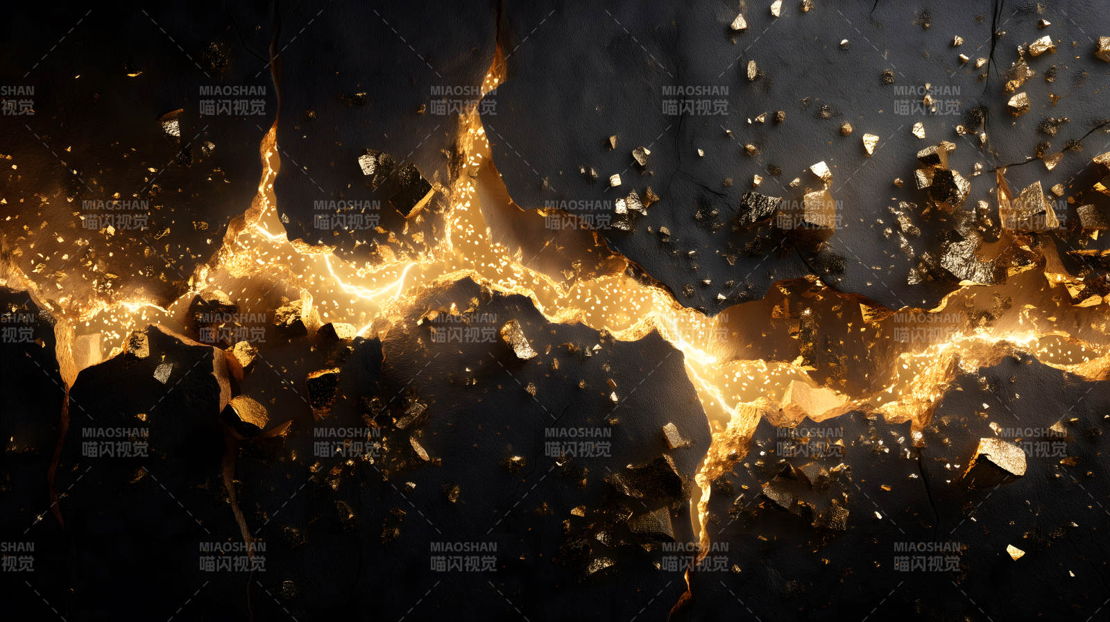 裂縫中閃耀的金光和碎塊-圖片